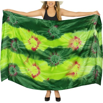 LA LEELA Women's Beach Bikini Swimwear Cover up Wrap Bathing suit Summer Wraps Swimsuit Sarong Skirts for Women One Size Green, Tie Dye Design