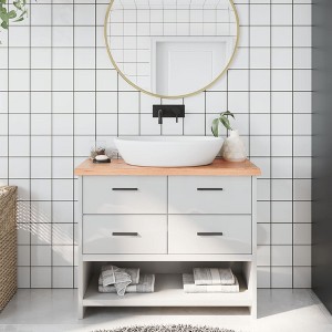 vidaXL Bathroom Countertop Light Brown 39.4 in.x11.8 in.x(0.8 in.-1.6 in.) Treated Solid Wood - 1 of 4