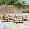 vidaXL Bamboo Patio Furniture Set 8 Piece - Light Gray Cushions - Modular Garden Lounge/Dining Set for Outdoor, Deck, Backyard - 2 of 4