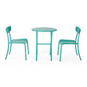 Taro 3pc Patio Bistro Set - Matte Teal - Christopher Knight Home: Iron Construction, Weather-Resistant, Garden Furniture - 1 of 4