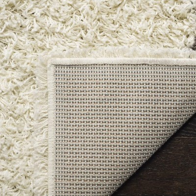 Ivory & Dark Grey Geometric Shag Square Rug, Easy Care Synthetic 6'x6'