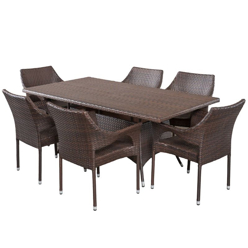 Sinclair 7pc Wicker Patio Dining Set - Brown - Christopher Knight Home, 3 of 7
