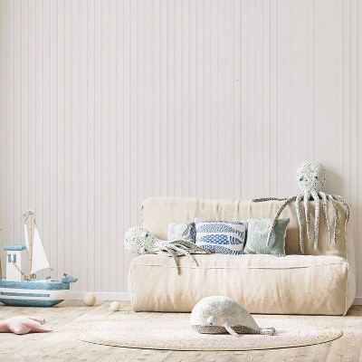 White Wood Beadboard Peel and Stick Wallpaper Roll
