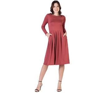 24seven Comfort Apparel Womens Midi Length Pocket Dress - 1 of 4