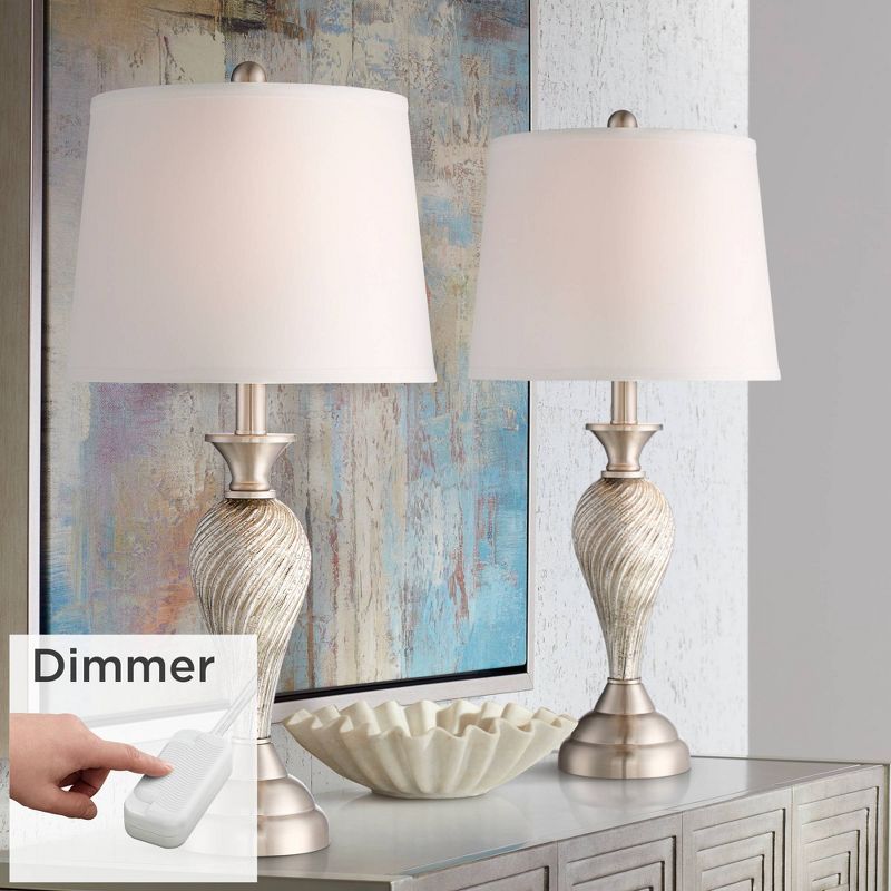 Regency Hill Arden 25" High Modern Table Lamps Set of 2 Table Top Dimmer Silver Brushed Nickel Finish Mercury Glass White Shade Living Room Bedroom, 2 of 9