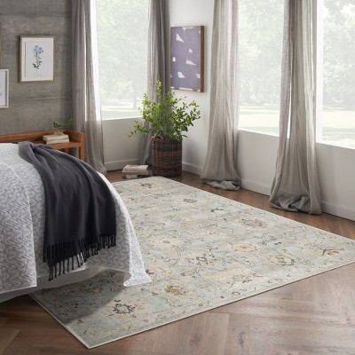 Mint Green Rectangular Synthetic Floral Area Rug 7' x 10'