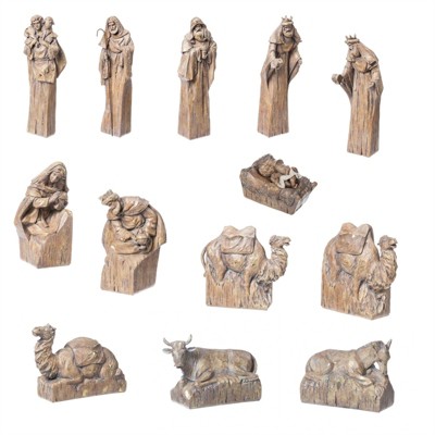 Evergreen Nativity Set with Natural Finish and Metallic Accents