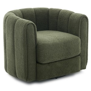 360° Swivel Barrel Chair - Mid-Century Modern Accent Chair with Comfort, Plush Teddy Fleece & Striped Backrest for Living Room, Bedroom, Office - 1 of 4