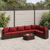 vidaXL Patio Sofa Set with Cushions Lounge Setting Outdoor Furniture Poly Rattan - Brown and Red 7 Piece - 2 of 4