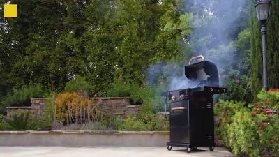 Compact Black Propane Gas Grill with Foldable Side Tables