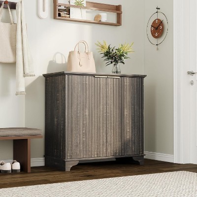 Acekool Farmhouse Buffet Cabinet – Fluted Doors & Adjustable Shelves for Kitchen, Dining, and Living Room (Natural Oak)