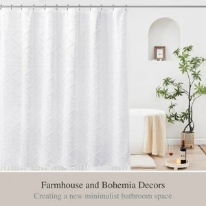 LunaLulinlk White Boho Shower Curtains With Tassels,Heavy-Duty Mold/Mildew-Resistant - 1 of 4