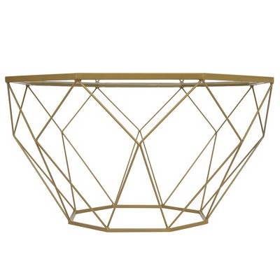 Gold Octagon Glass Top Coffee Table with Metal Base