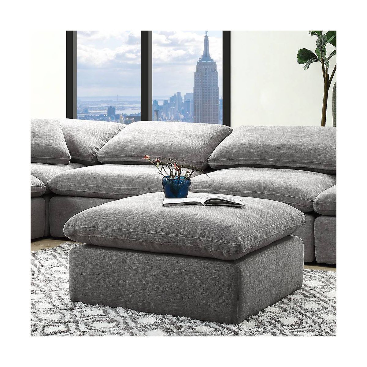 37" Naveen Ottoman and Bench Gray Linen - Acme Furniture