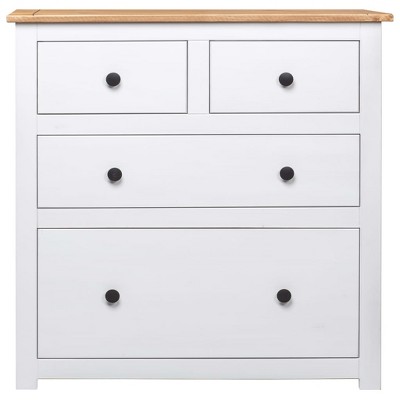 White and Natural Pinewood 4-Drawer Rustic Sideboard