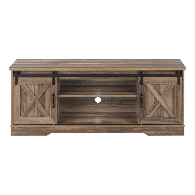 Reclaimed Wood Look TV Stand for TVs up to 60&#34; with Barn Style Sliding Doors Brown - EveryRoom, 6 of 13