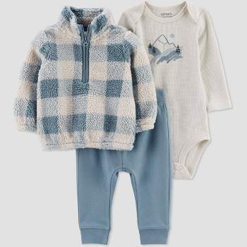 Carter's Just One You®️ Baby Boys' Plaid Faux Shearling  Pullover & Bottom Set - Blue