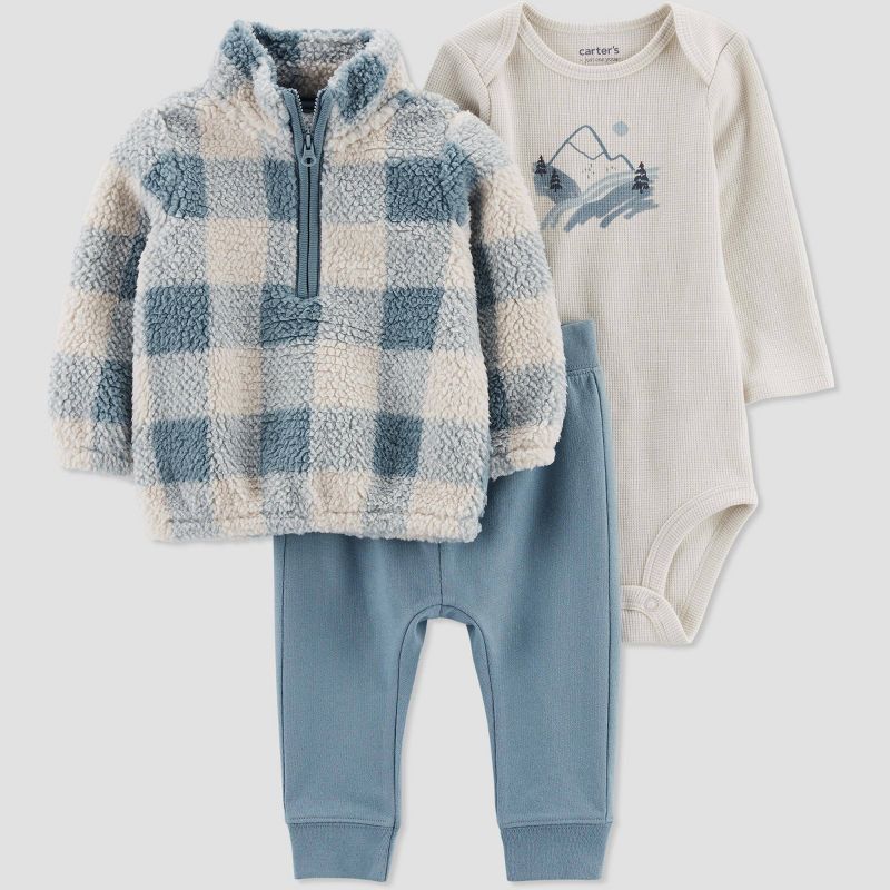 Carter&#39;s Just One You&#174;️ Baby Boys&#39; Plaid Faux Shearling  Pullover &#38; Bottom Set - Blue, 1 of 9