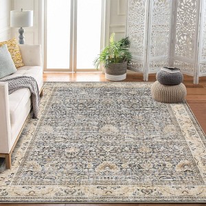Washable Antique Distressed Area Rugs, Vintage Print Accent Non Slip Large Carpet for Living Room Bedroom Nursery Office Farmhouse Hallway - 1 of 4