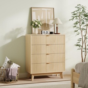 3/4/5 Fluted Drawer Dressers, Modern Closet Dressers Chest of Drawers, Wood Storage Dresser Chest of Drawers Organizer for Bedroom Living Room - 1 of 4