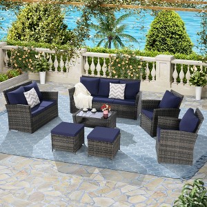 7 Pcs Pe/Rattan Outdoor Furniture Set Patio Furniture Set 9 Seater - 1 of 4