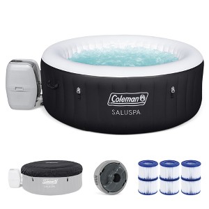 Coleman 13804-BW SaluSpa 4 Person Portable Inflatable Outdoor Round Hot Tub Spa with Air Jets, Pump, and 3 Replacement Filter Cartridges, Black - 1 of 4