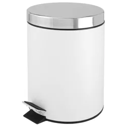 mDesign Plastic Small Round Trash Can Wastebasket White/Chrome Swing Lid 