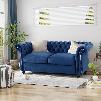 NicBex 61.8 Inch Loveseat,Modern Chesterfield Fabric Loveseat Sofa with Nailhead Accents,Upholstered 2-Seater Couch for Living Room