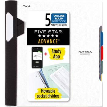 Five Star 300 Sheets  5 Subject College Ruled Spiral Notebook with Pocket Dividers White