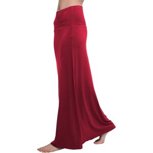 Women's Fold-Over Flare Maxi Skirt - Stylish Spandex Long Skirt for All-Day Comfort Wine Red - 1 of 4