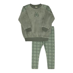 Aurora Classics - 2-Piece Toddler Boys Velour Sweatshirt + Cotton Leggings Lounge Set - Plaid Collection - 1 of 2
