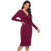 Womens Long Sleeve Slim Midi Dress Wedding Guest Bodycon Dress with Belt Criss Cross V-Neck Elegant - 2 of 3