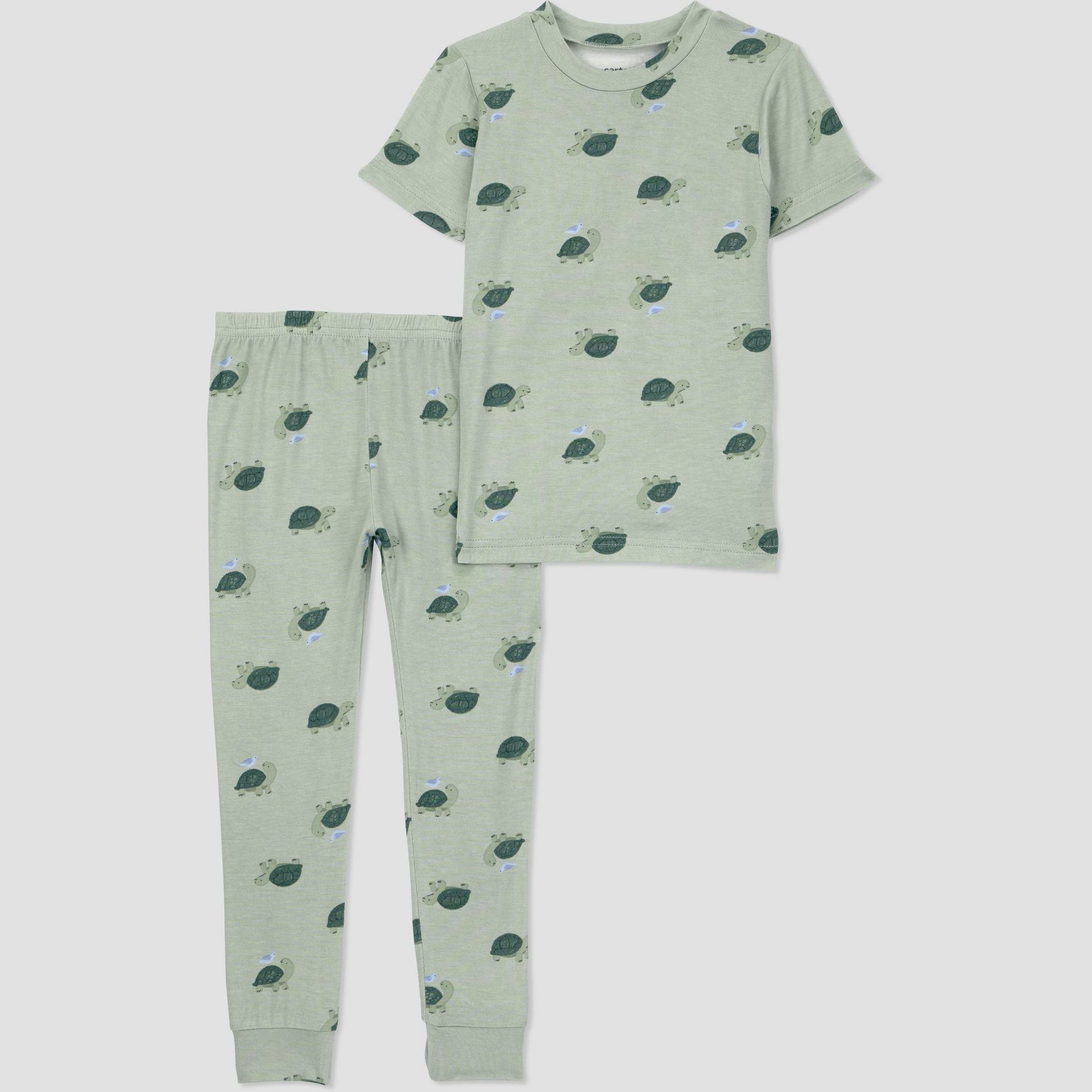 Carter's Just One You® Toddler Boys' 2pc Short Sleeve Comfy Soft Snug Fit Turtles Pajama Set - Sage Green 18M