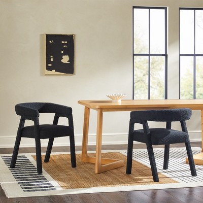 Saracina Home Set of 2 Modern Boucle Solid Wood Rounded Back Dining Chair