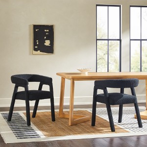Saracina Home Set of 2 Modern Boucle Solid Wood Rounded Back Dining Chair - 1 of 4