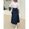High Waist Dark Blue Denim Skirt, Elastic Waist Ankle-Length A-Line Skirt - 4 of 4