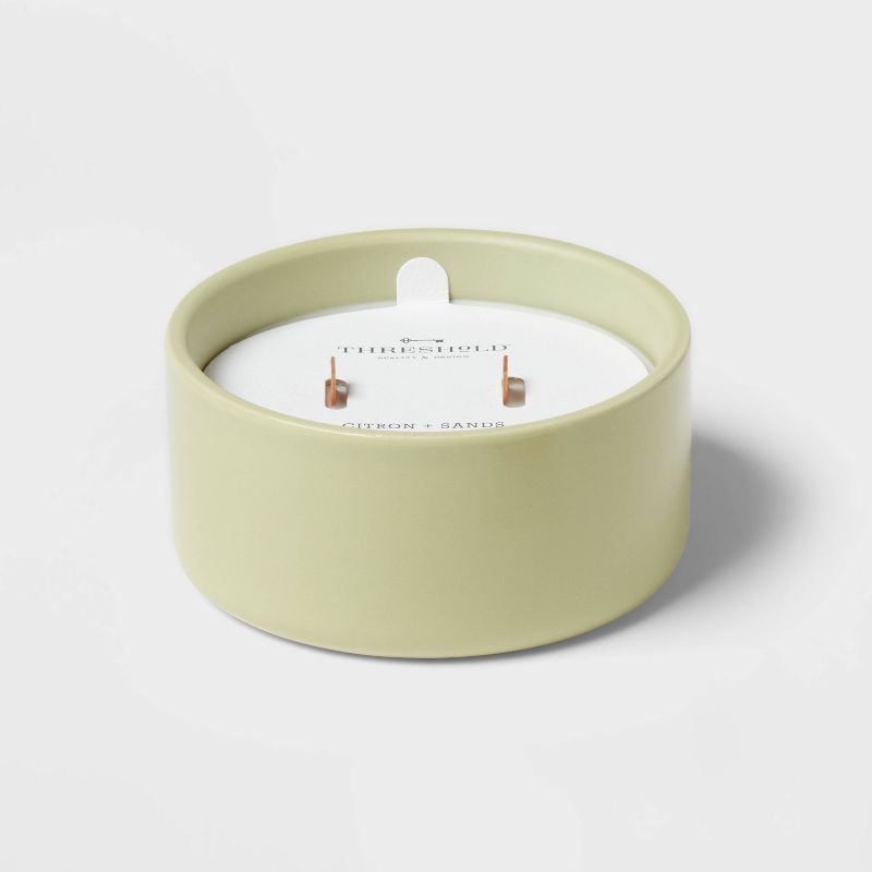 2-Wick Glossy Ceramic Citron and Sands Wooden Wick Jar Candle Light Green 8oz - Threshold&#8482;, 1 of 7