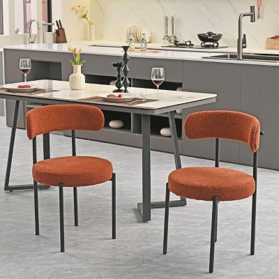 CENGHU Mid-Century Modern Boucle Dining Chairs Set of 2, Curved Backrest Chair, Round Upholstered Kitchen Chairs