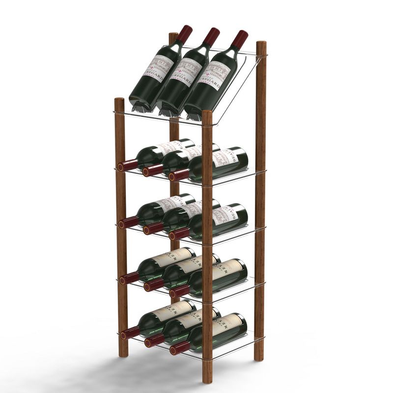 Life Story MyWinebar 15 Bottle Wine Holder Wood Frame Floor Storage Rack Display Stand with Tilted Top Shelf and 4 Flat Display Shelves, 2 of 6
