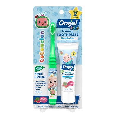 Image of Orajel Kids Cocomelon Fluoride-Free Training Toothpaste & Brush