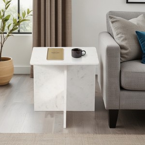 Classy End Table, Side Table, or Small Night Stand for Room Decor - Square Marble Accent Table for Home, Bedroom, or Living Room Decor - 20" White - 1 of 4