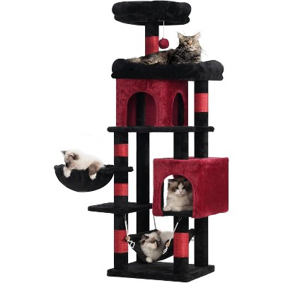 Cat Tree with Large Platform, Multi-Level Cat Tower with 2 Caves, Cat Condo with 6 Sisal Scratching Posts, Top Perch and Hammock