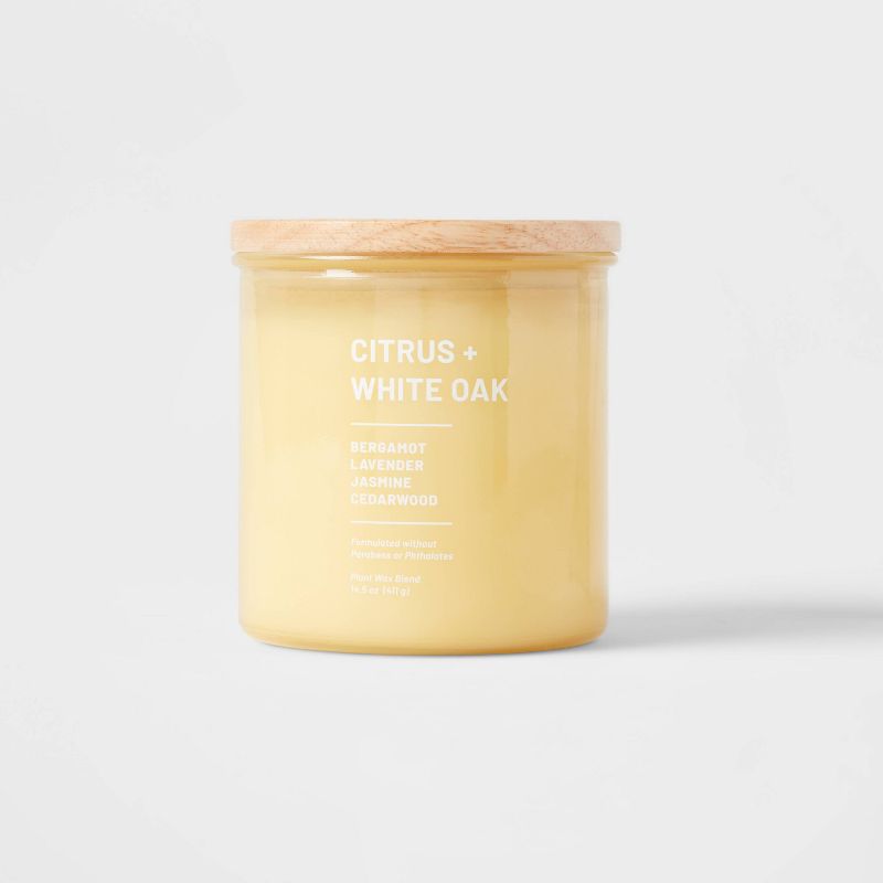 Tinted Glass Citrus + White Oak Jar Candle Light Yellow - Threshold™, 1 of 7
