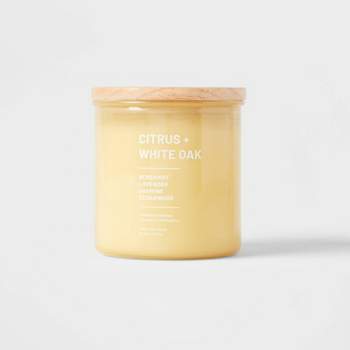 Tinted Glass Citrus + White Oak Jar Candle Light Yellow - Threshold™