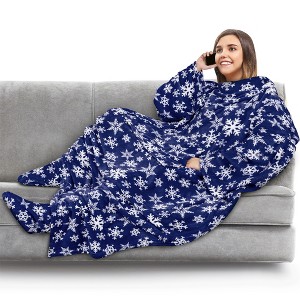 PAVILIA Wearable Blanket with Sleeves and Foot Pockets, Fleece Warm Snuggle Pocket Sleeved Throw for Women Men Adults - 1 of 4