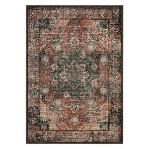 5*7 Machine Washable Area Rugs Boho Vintage Distressed Oriental Medallion Neutral Thin Large Rug Stain Resistant Carpet for Living Bedroom Red - 1 of 4