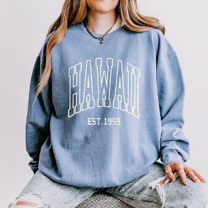 Simply Sage Market Women's Lightweight Garment Dyed Graphic Sweatshirt Hawaii Est. 1959 - 1 of 4