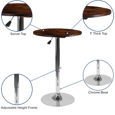 Rustic Pine Round Adjustable Height Wood and Chrome Table