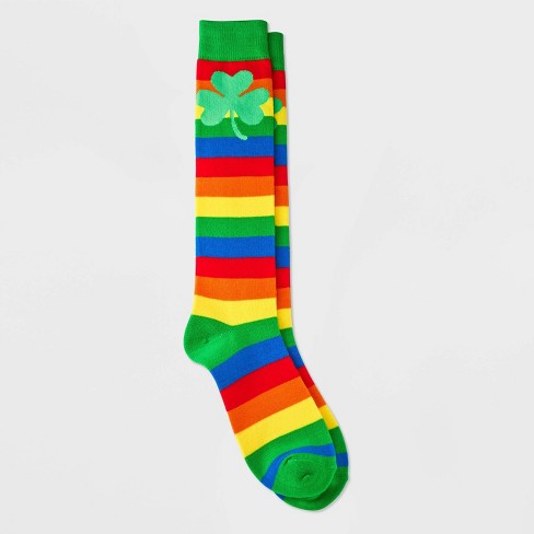 Tall over-the-knee rainbow socks for women have stripes in every color and  are the perfect way to brighten up you…