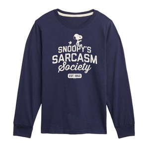 Boys' - Peanuts - Snoopy Sarcasm Society Long Sleeve Graphic T-Shirt - 1 of 4